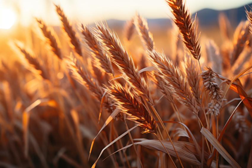 A peaceful sunrise painting the wheat fields in gold