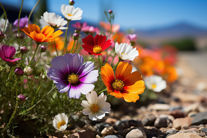 A stunning display of colorful wildflowers in the desert