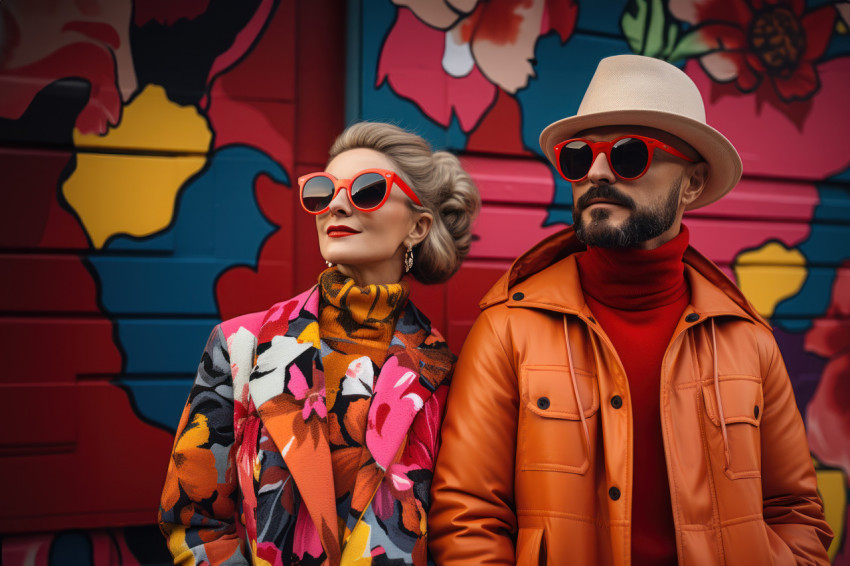 Couple strikes a pose amidst vibrant street art