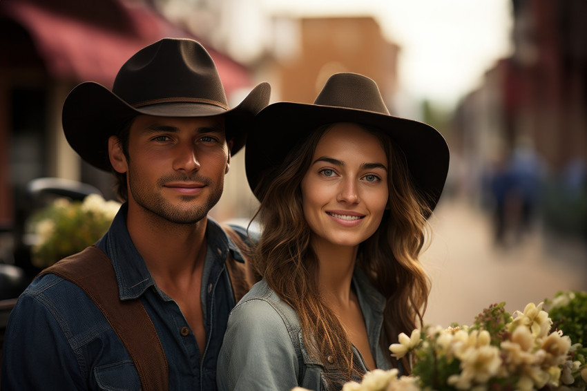 Couple in a horse drawn carriage exploring a quaint town