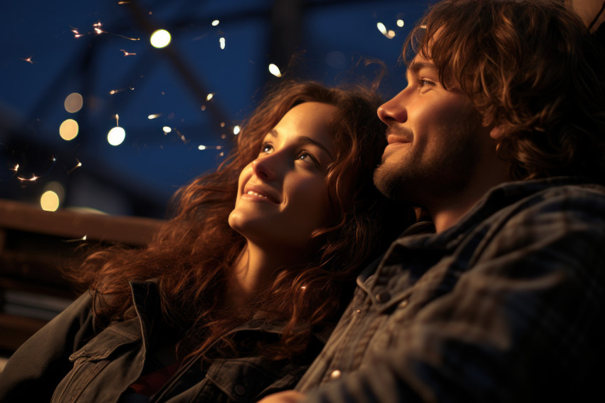 Couple lying on a rooftop mesmerized by the stars