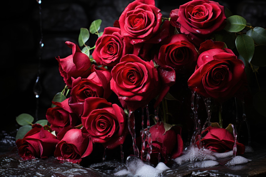 The unending beauty of affection captured in a waterfall of red roses