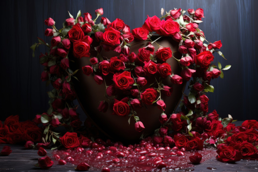 Love blossoms in a heart-shaped pool adorned with cascading red roses