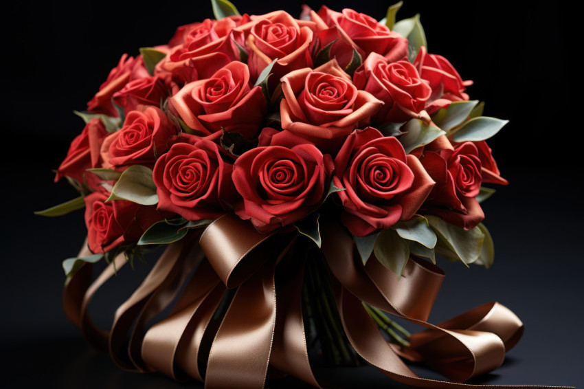 Deep emotions captured in a meticulously tied bouquet of red roses