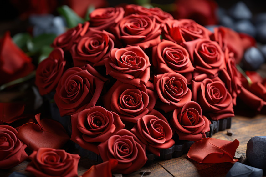 Red roses aligned in perfect harmony