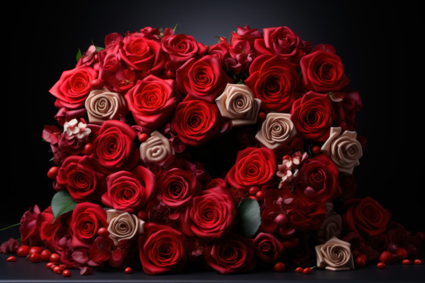 A romantic arrangement of red roses illuminated to express the essence of love