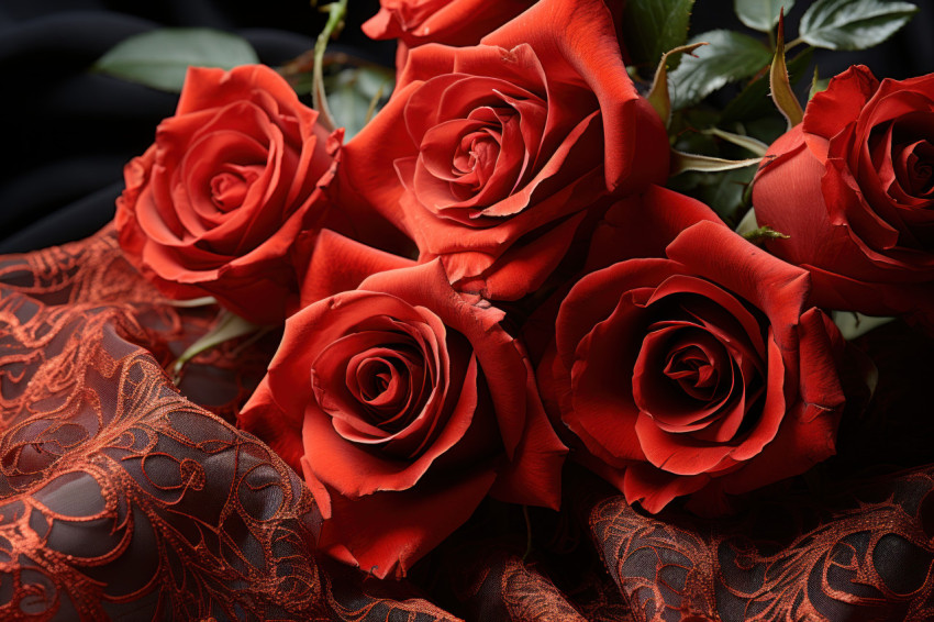 Red roses enveloped in lace and intrigue