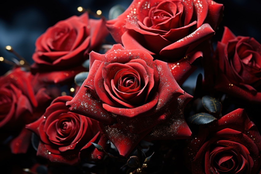 Red roses arranged in an otherworldly orbit