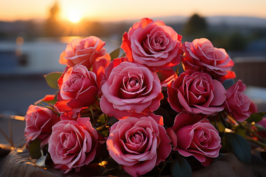 A promise of love unfolds as red roses embrace the tranquility of dawn