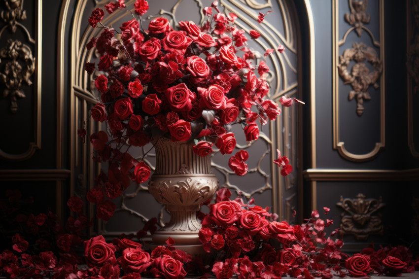 A romantic ballet of red roses in a ballroom atmosphere