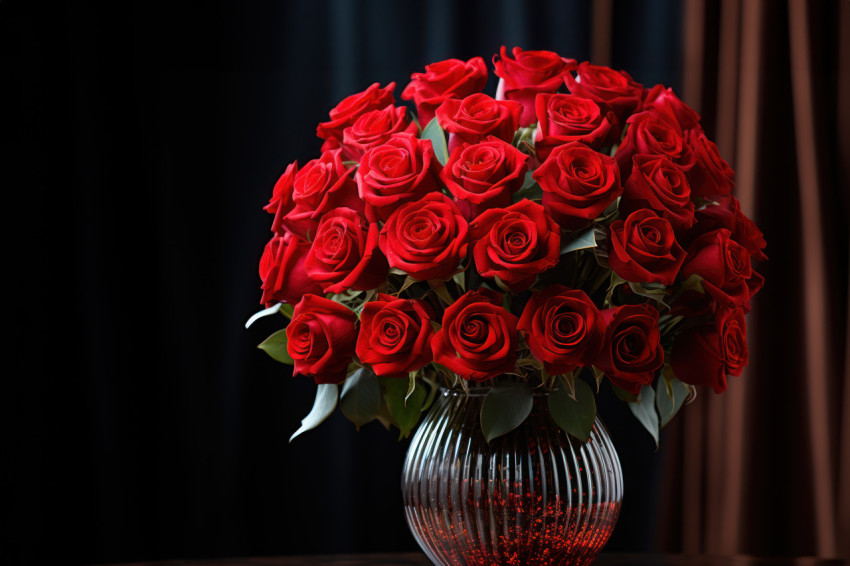 Crystal clear vase showcases the elegance of red roses a symbol of pure love