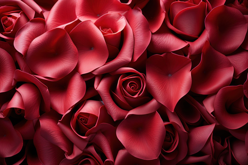 Red rose petals on a reflective canvas