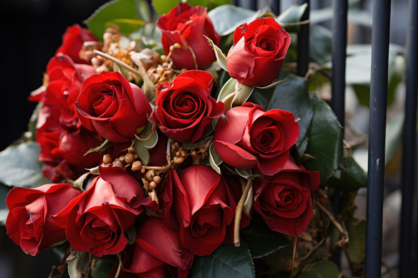 Red roses and love locks as a symbol of timeless commitment