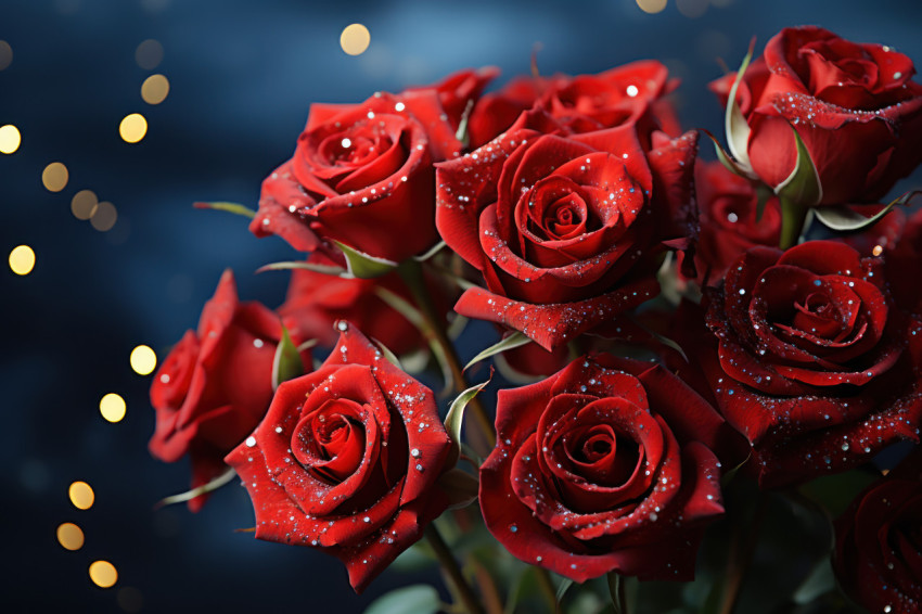 Red roses set against a celestial backdrop