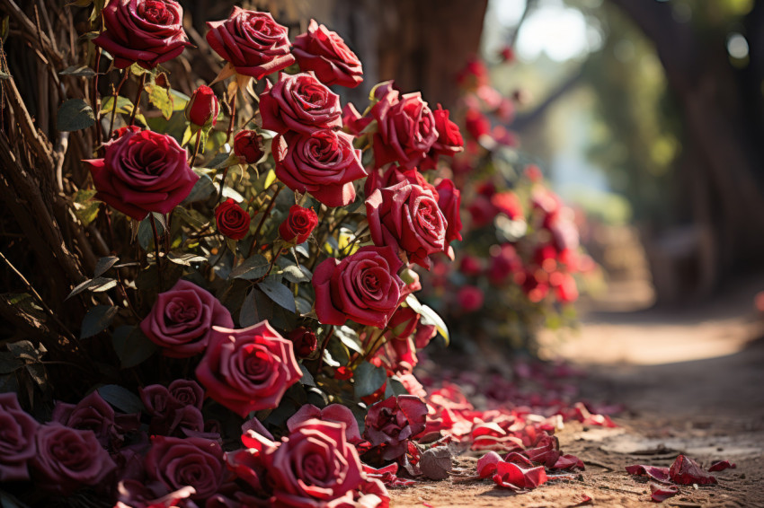 Red roses guiding lovers on a journey of shared