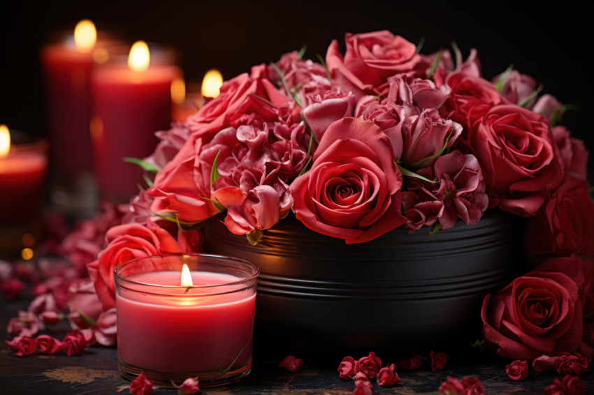 Candlelit romance with exquisite red roses as the centerpiece