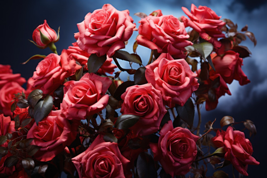 A mesmerizing scene of red roses defying gravity amidst heavenly clouds