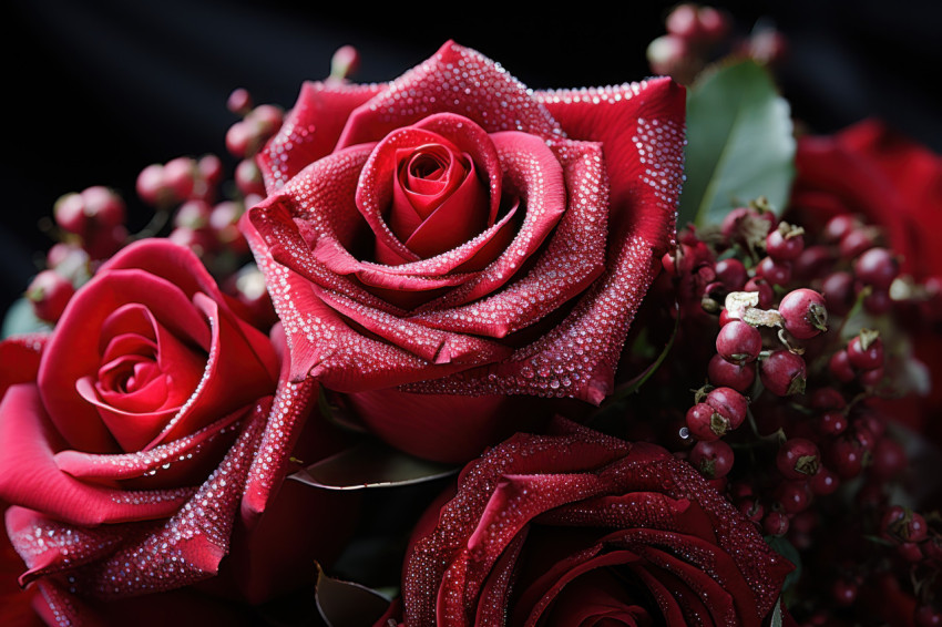 Exquisite jeweled red roses embodying the richness and depth of true love