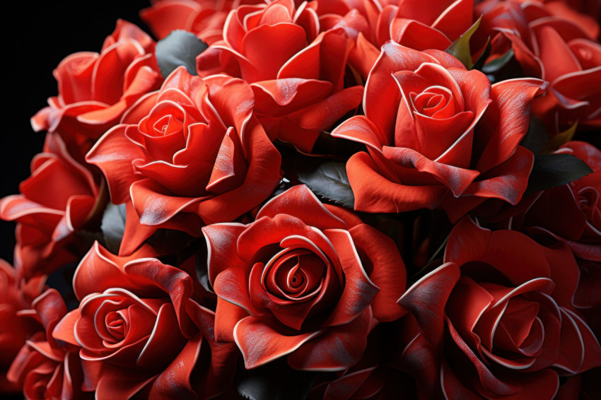 An artistic display of love through red roses in vibrant hues