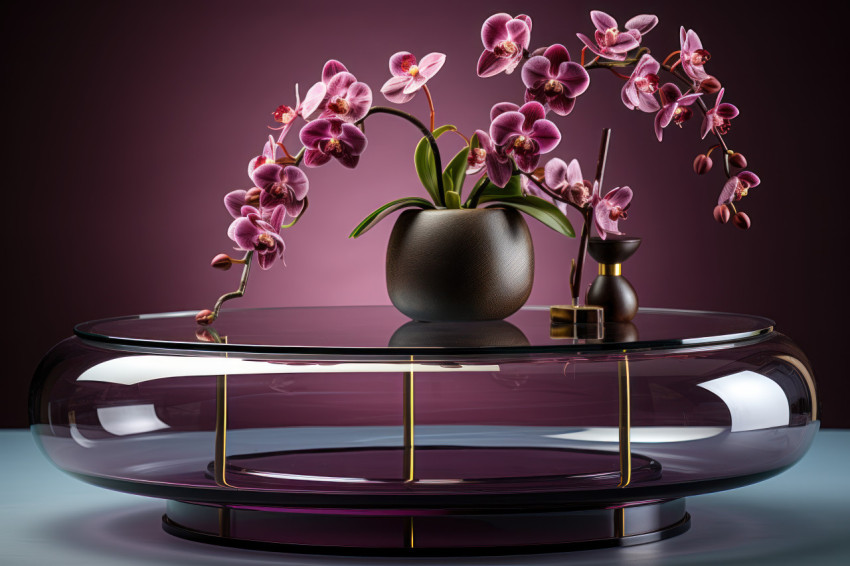 Minimalist table features exquisite orchids in a crystal clear vessel