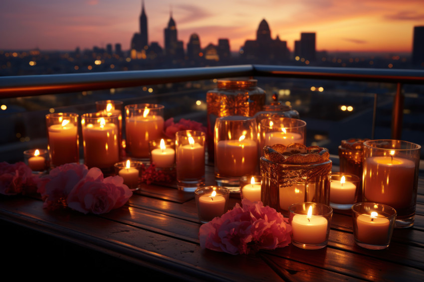 Dusk on the balcony with city lights below