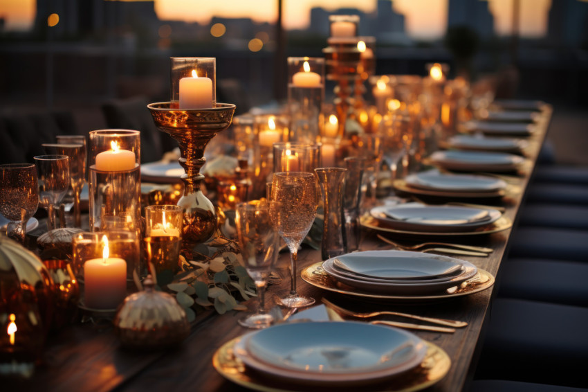 Opulent atmosphere created by candles in gold rimmed holders