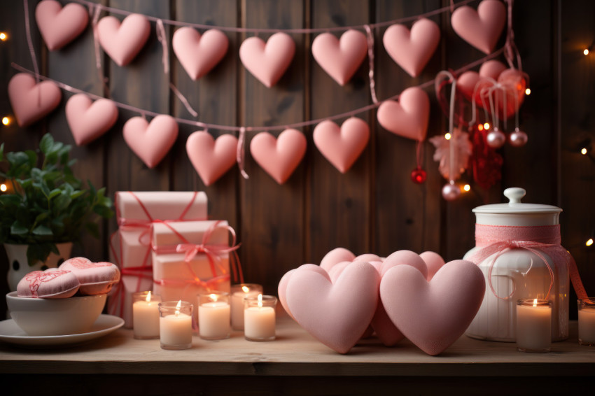 Heart shaped cookies strung as edible decor at a kitchen gathering