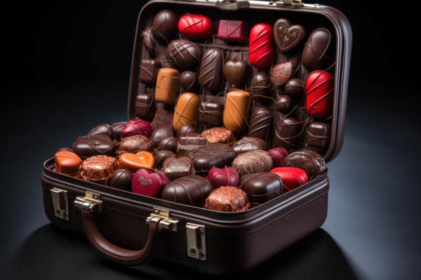 Heart chocolates in a vintage suitcase a journey of surprises