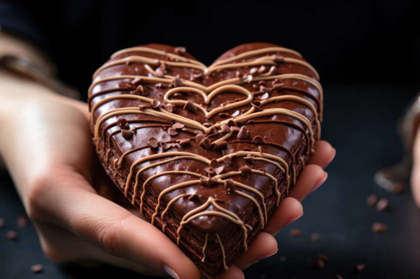 Close up of delicate jewelry and heart chocolate embraced by a hand