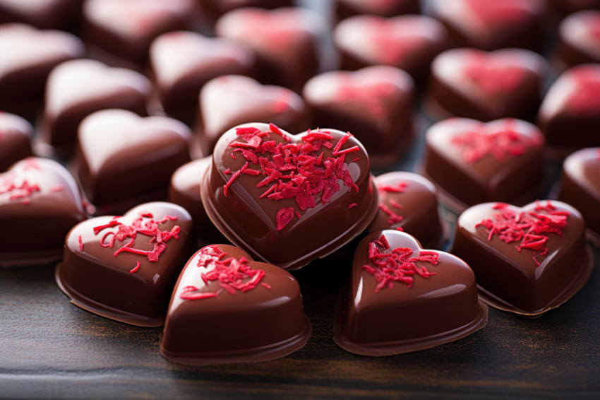 Chocolate hearts in a harmonious composition on piano