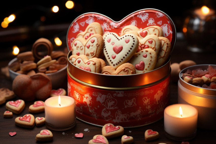 Old fashioned tins filled with vintage heart shaped cookies