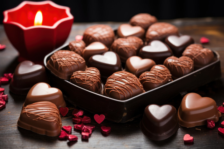 Vintage typewriter and heart shaped chocolates