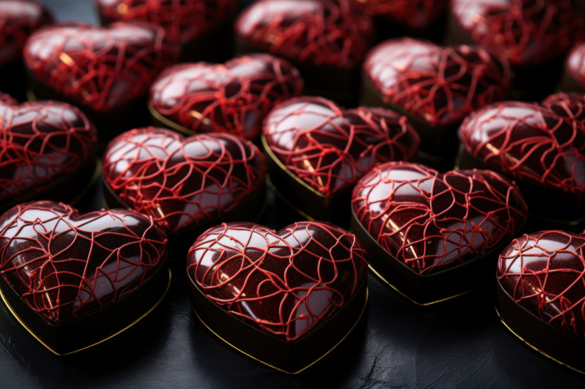 Heart shaped chocolates dressed in edible gold leaf for opulent delight