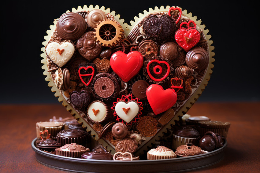 Heart shaped chocolates as clock gears