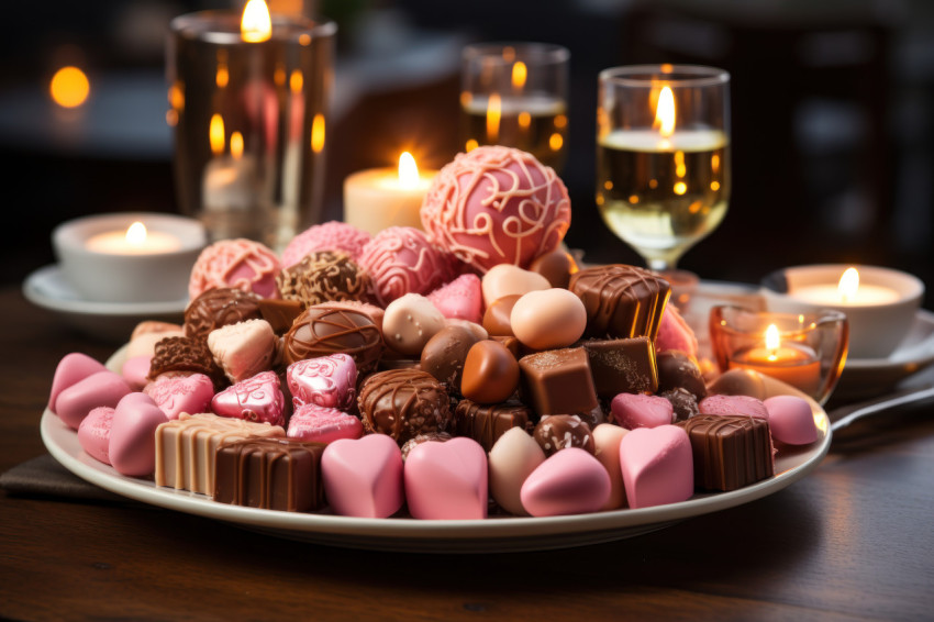 Heart shaped delights surrounded by candles in a romantic setup