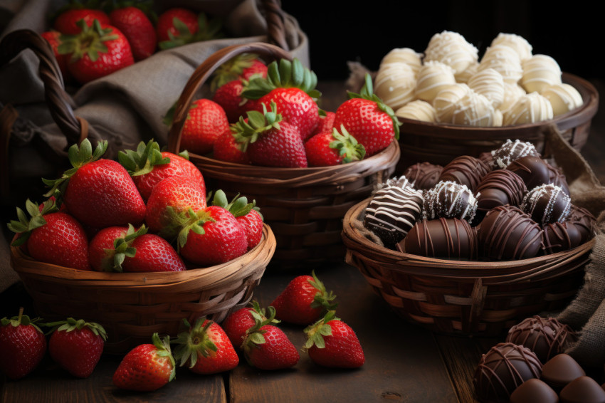 Rustic farmhouse scene with strawberries dipped in decadent milk chocolate