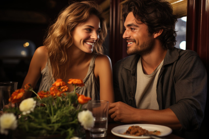 Couple indulging in a meal on a restored vintage train