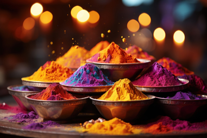 Festive radiance holi powders in illuminated