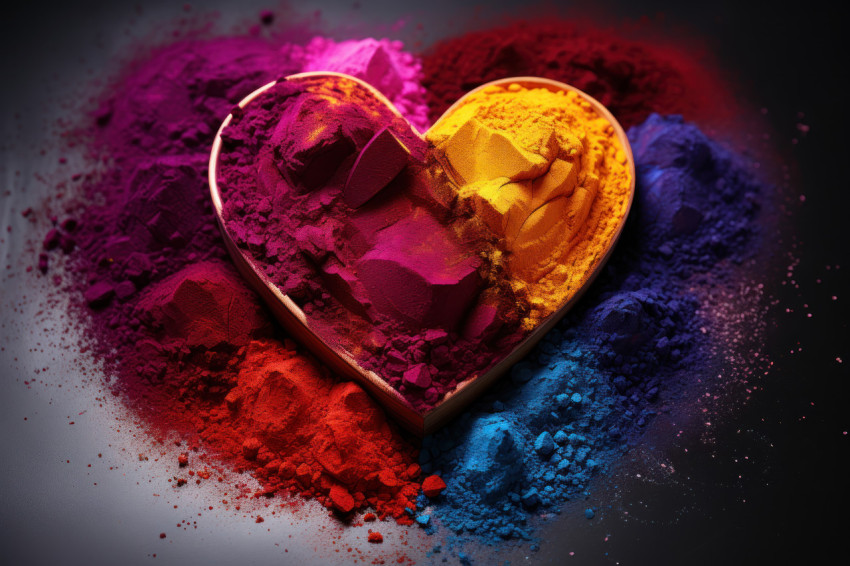 Holi powder crafted into a heart symbolizing celebration and affection