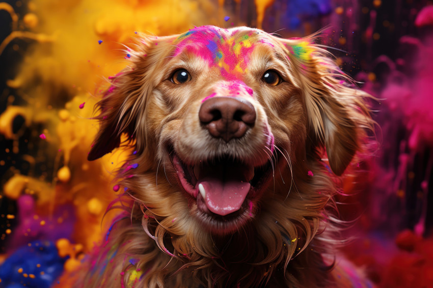 Pet playfully adorned in safe holi colors