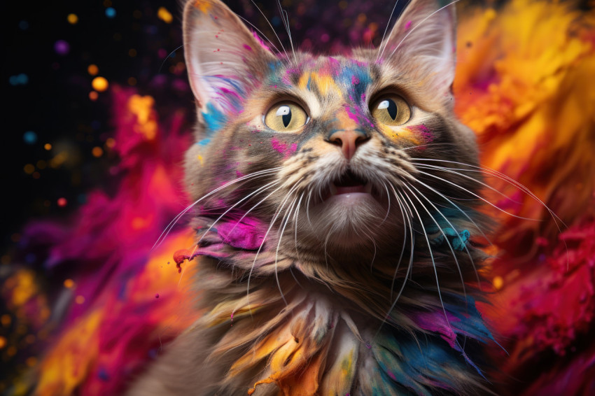 Celebrating holi playfulness with colorful fur