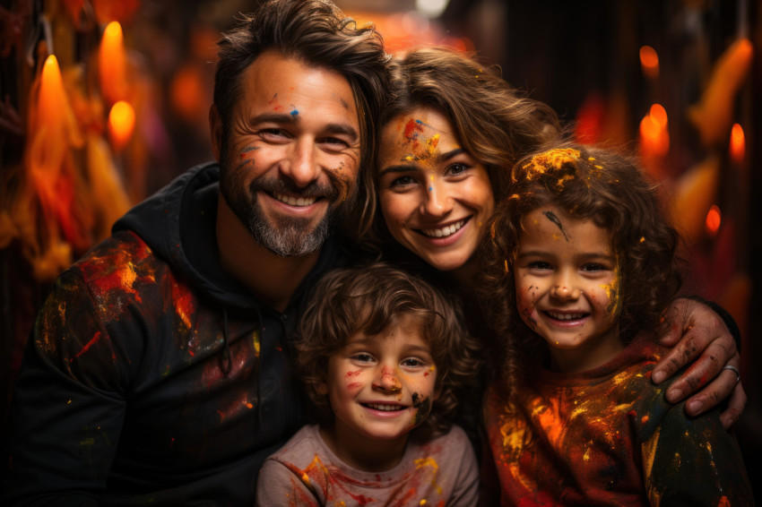 Indian family embracing colorful celebrations