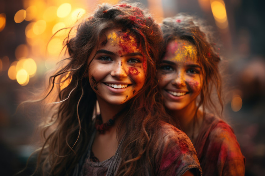 Festivity girls adorned in the spirit of holi