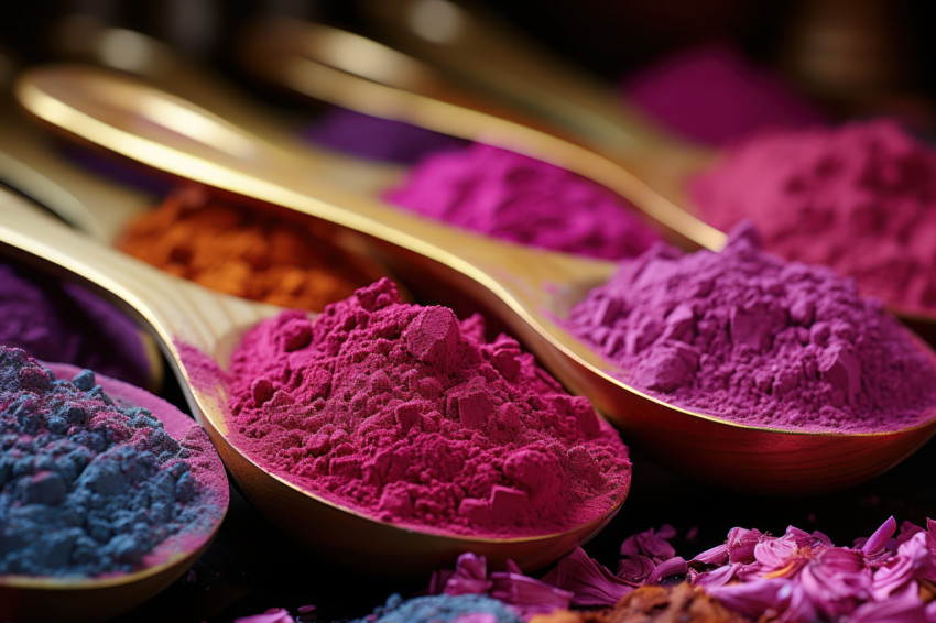 Assorted powders in display spoons