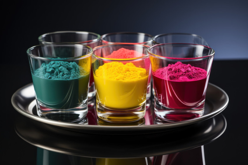 Trio of glasses with diverse powders