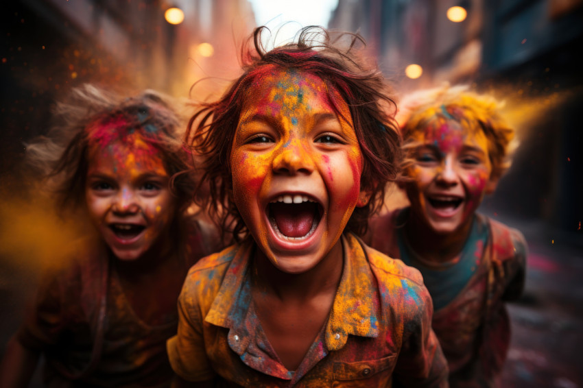 Children covered in colorful joy