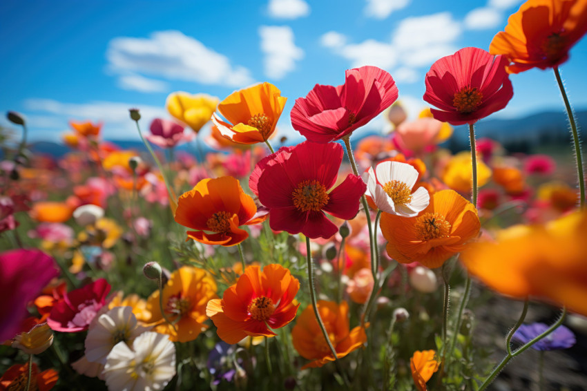 Poppies bathed in setting sun glow