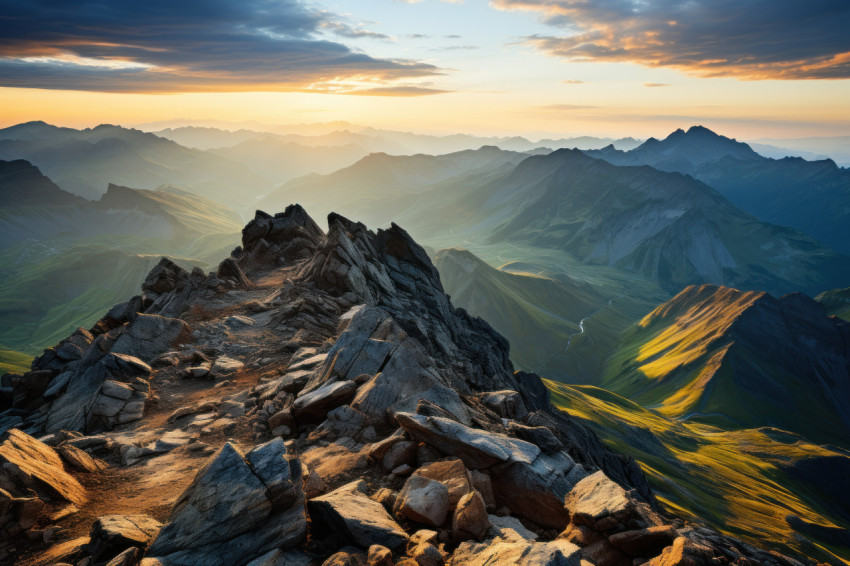 Golden glow sunrise splendor at the majestic mountain summit