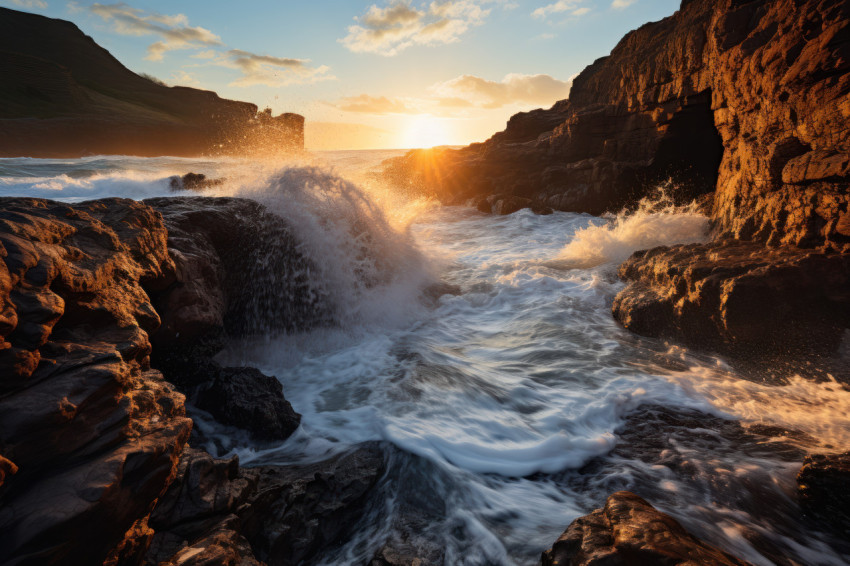 Sunrise overture coastal waves in harmonious clash