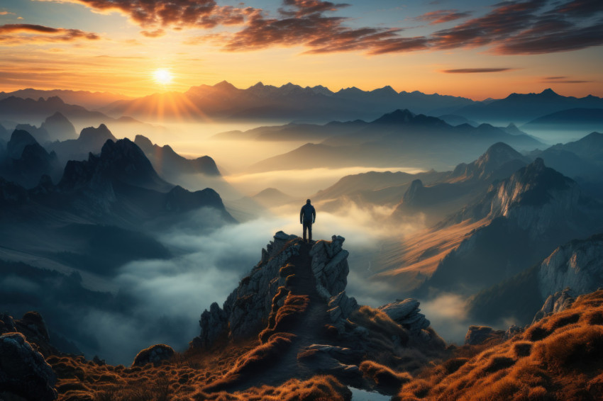 Hiker perspective on mountain edge